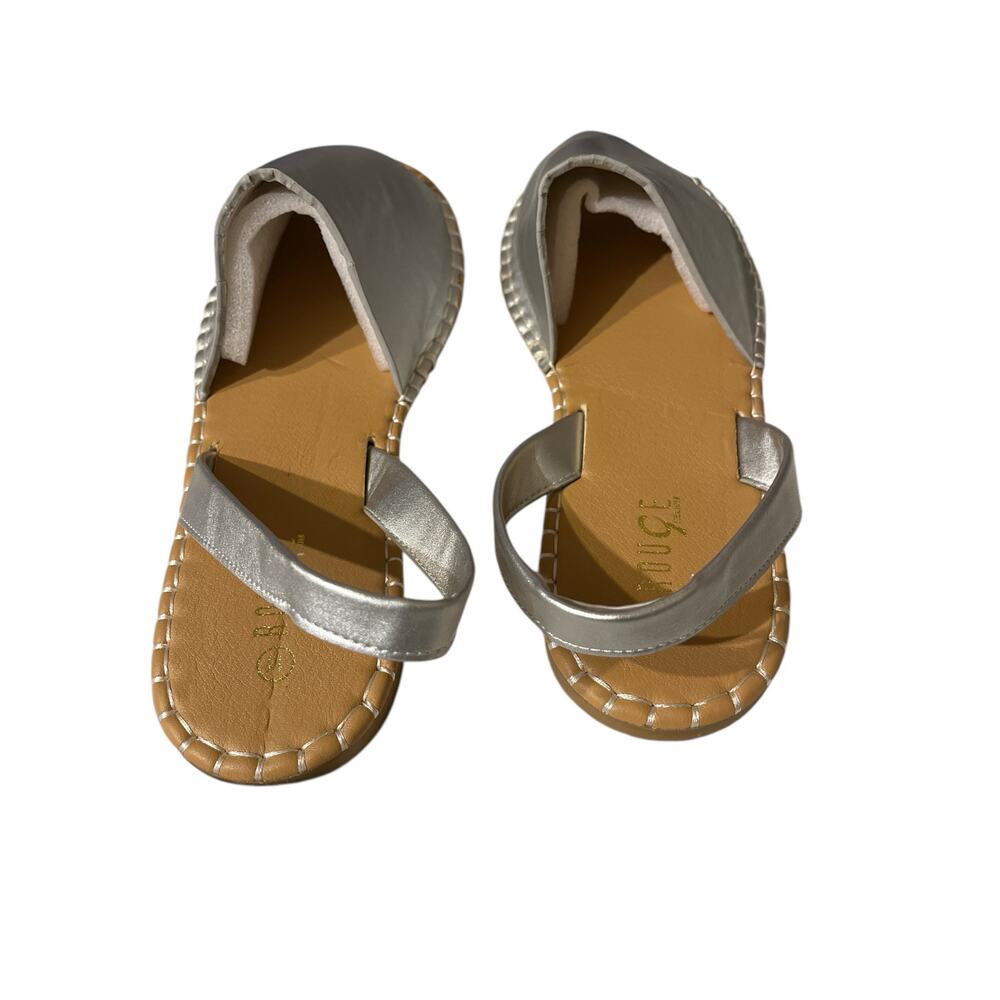 Rouge Helium Elastic Slip On Silver Peep Toe Ankle Strap Flat Sandals 11 - Picture 7 of 10